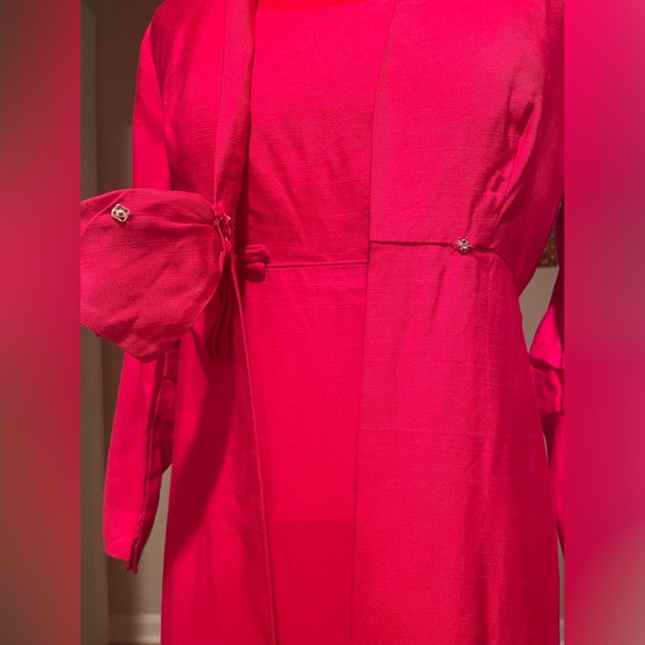 VTG 1960s Fuchsia Pink Wiggle Dress & Jacket Matching Set With Bow Miss Rubette - Picture 14 of 16